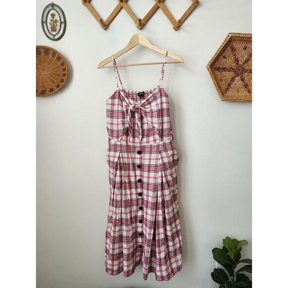 a.n.a. pink plaid tie front sundress pockets linen blend XXL summer‎ - Picture 1 of 8